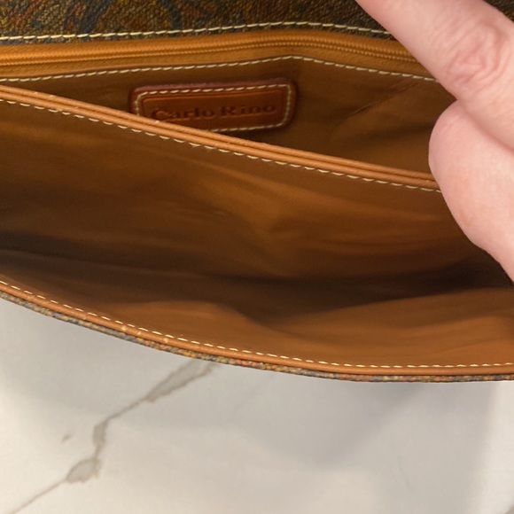 Carlo Rino - Paisley Print Large Leather Clutch, Brown Leather Accents - EUC - Picture 16 of 16